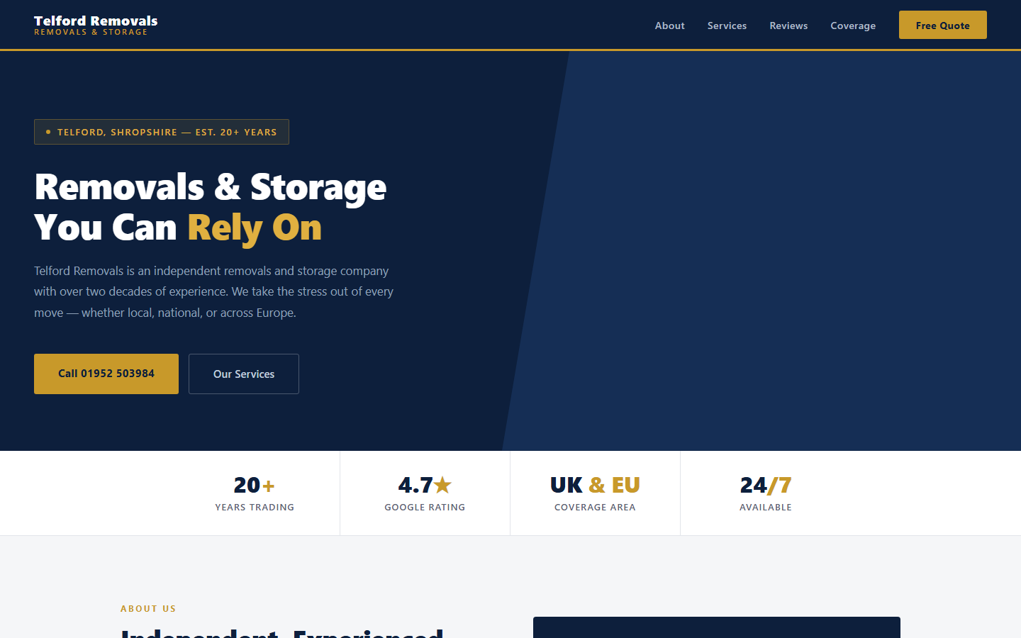 Telford Removals website screenshot
